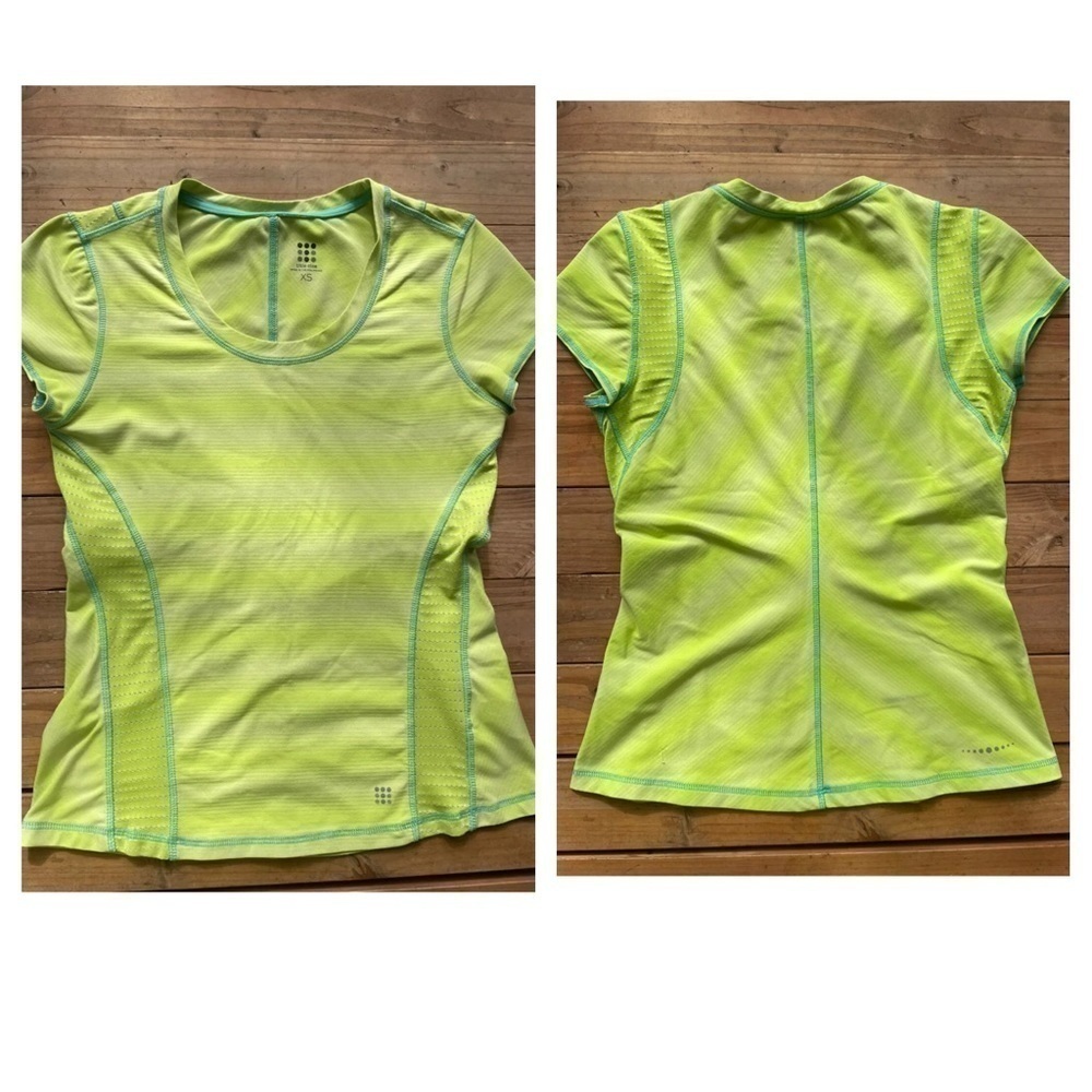 Title Nine Neon Green Striped Short Sleeve Tee Shirt Women's Size XS